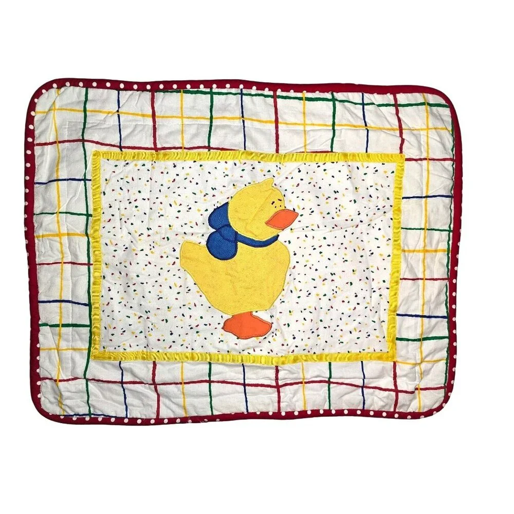 Vintage Pillow Sham Set With Applique Bear & Duck‎ Multicolored Cotton Barnyard